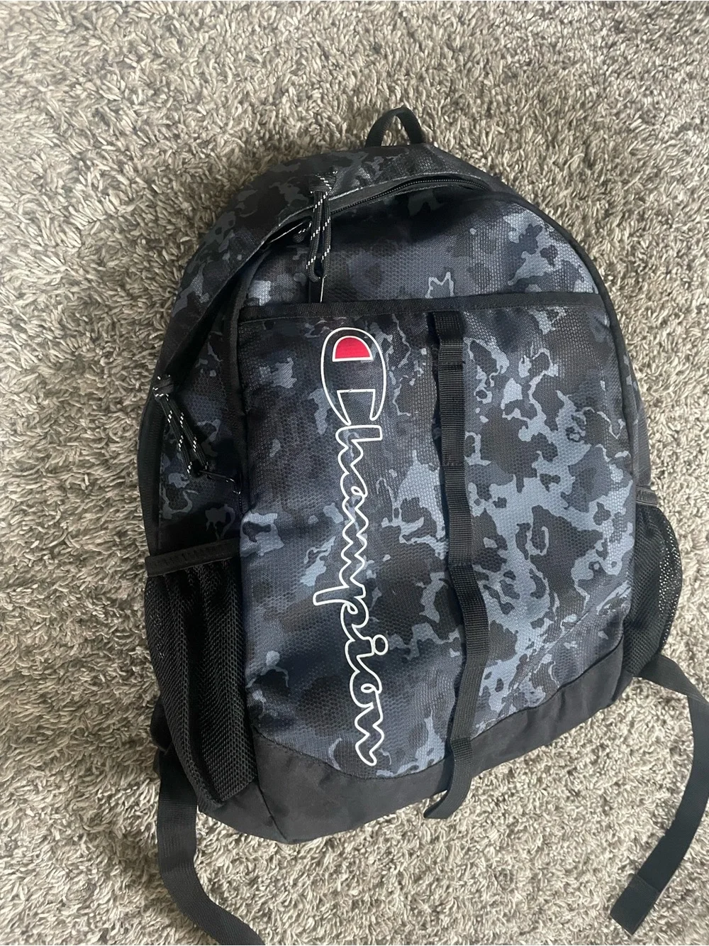 Champion Black & Gray Camo Backpack with Vertical Logo